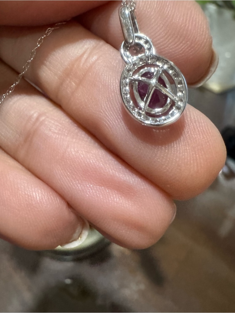 Vintage 1CT Natural Ruby & Diamonds Halo Pendant Necklace 10K White Gold - Picture 12 of 17